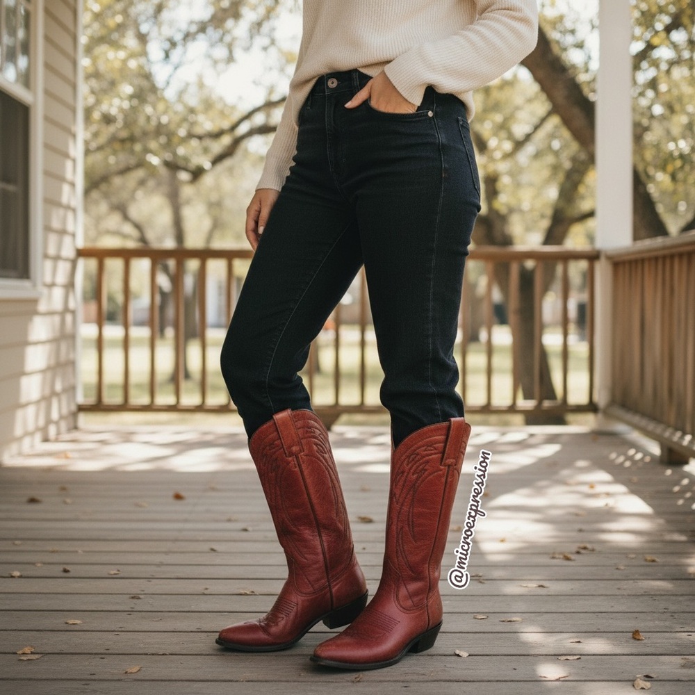 $385 Frye Billy Vintage Red Brick Leather Embroidered Pull-On Cowgirl Tall Boot - Picture 4 of 15